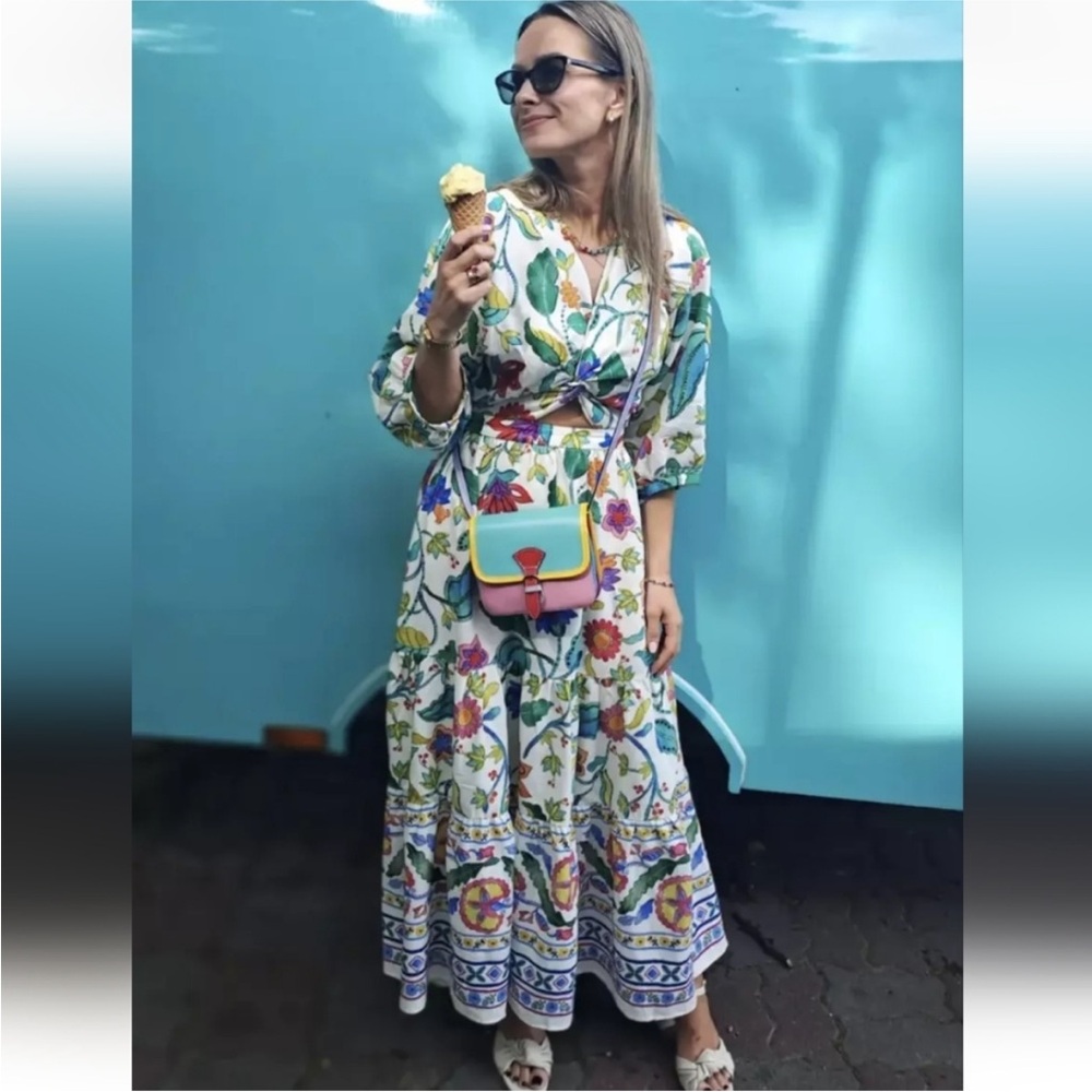 PRINTED LINEN BLEND KNOTTED DRESS - Picture 11 of 16